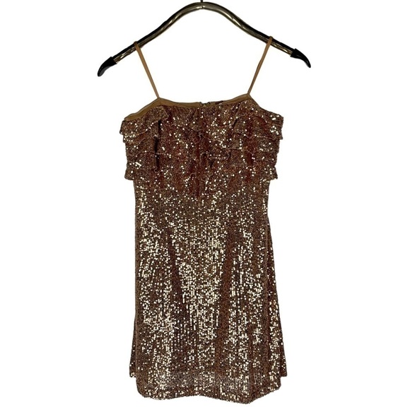FREE PEOPLE FRIDA BRONZE SEQUIN RUFFLE BUST MINI STRAPLESS PARTY COCKTAIL DRESS - Picture 5 of 17